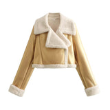 Damen Winterjacke für Frauen mit Reißverschluss Reverskragen und Flauschbündchen – Gold