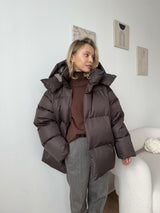 Damen-Winterjacke mit Kapuze und Reißverschluss vorne – Braun