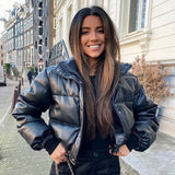 Damen Winterjacke mit Reißverschluss und Stehkragen – Schwarz
