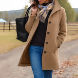 Damen Wintermantel mit Knopfverschluss und Kragen – Khaki