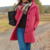 Damen Wintermantel mit Knopfverschluss und Kragen – Rosa