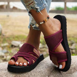 Damen Zehensteg-Sandalen mit Kreuzriemen und Flachboden – Rot