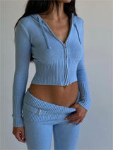 Damen Zip-Hoodie und Hose Set mit Kapuze – Blau