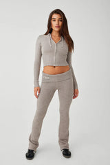 Damen Zip-Hoodie und Hose Set mit Kapuze – Grau