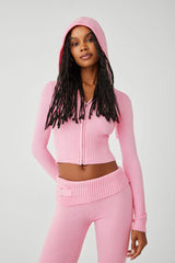 Damen Zip-Hoodie und Hose Set mit Kapuze – Rosa