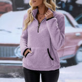 Damen Zipper Pullover mit praktischem Kängurutasche – Amethystlila