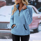 Damen Zipper Pullover mit praktischem Kängurutasche – Azurblau