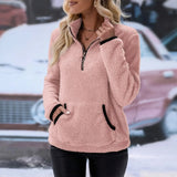 Damen Zipper Pullover mit praktischem Kängurutasche – Rosarot