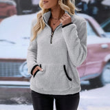 Damen Zipper Pullover mit praktischem Kängurutasche – Steingrau