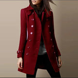 Damen Zweireihiger Trenchcoat mit Knopfdetails – Rot