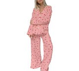 Damen Zweiteiler mit Knopfleiste und weiter Hose – Hellrosa