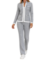 Damen Zweiteiler mit Reißverschlussjacke und gerader Hose – Grau