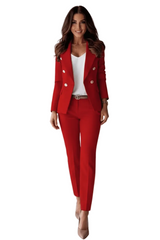 Damen-Zweiteiler mit tailliertem Blazer und Hose mit geradem Bein – Rot