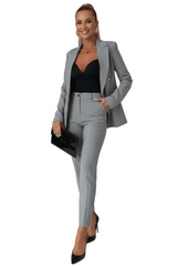 Damen-Zweiteiler mit tailliertem Blazer und Hose mit geradem Bein – Grau