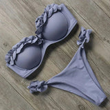 Damen Zweiteiliger Bikini mit Trägerlosem Oberteil Volants und Bindung am Rücken – Grau