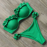 Damen Zweiteiliger Bikini mit Trägerlosem Oberteil Volants und Bindung am Rücken – Grün