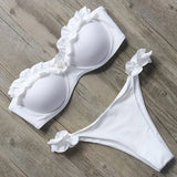 Damen Zweiteiliger Bikini mit Trägerlosem Oberteil Volants und Bindung am Rücken – Weiß