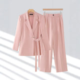Zweiteiliger Damenanzug mit tailliertem Blazer und Hose – Rosa