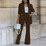 Zweiteiliger Damenanzug mit Blazer und weit geschnittener Hose – Braun