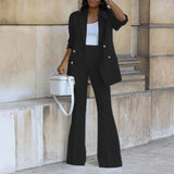 Zweiteiliger Damenanzug mit Blazer und weit geschnittener Hose – Schwarz