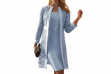 Damen zweiteiliges Kleid-Set mit Spitzen-Überwurf – Hellblau