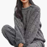 Damen Zweiteiliges Pyjama-Set mit Struktur – Schwarz