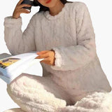 Damen Zweiteiliges Pyjama-Set mit Struktur – Weiß