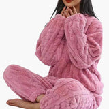 Damen Zweiteiliges Pyjama-Set mit Struktur – Rosa