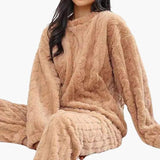 Damen Zweiteiliges Pyjama-Set mit Struktur – Braun