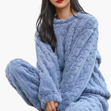Damen Zweiteiliges Pyjama-Set mit Struktur – Blau