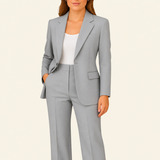 Damen Zweiteiliges Set mit Blazer und Hose mit Reverskragen – Grau