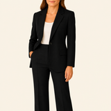 Damen Zweiteiliges Set mit Blazer und Hose mit Reverskragen – Schwarz