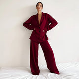 Damen Zweiteiliges Set mit Langarmhemd und weiter Hose – Dunkelrot