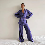 Damen Zweiteiliges Set mit Langarmhemd und weiter Hose – Lila