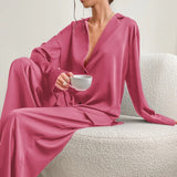 Damen Zweiteiliges Set mit Langarmhemd und weiter Hose – Rosa