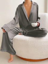 Damen Zweiteiliges Set mit Langarmhemd und weiter Hose – Grau