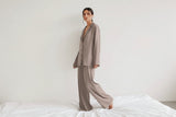 Damen Zweiteiliges Set mit Langarmhemd und weiter Hose – Beige