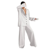 Damen Zweiteiliges Set mit Langarmhemd und weiter Hose – Weiß