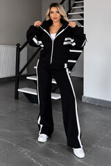 Damen Zweiteiliges Set mit Reißverschlussjacke und Hose – Schwarz