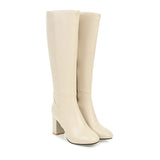 Damen Stiefel | Klassische hohe Stiefel mit Blockabsatz – Khaki