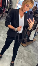 Damen Zweiteiler Anzug mit Joggerhose und Blazer für Alltag – Schwarz