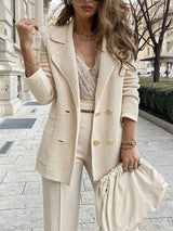 Damenblazer in Beige mit Revers und Knöpfen – Beige