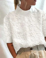 Damen Bluse in Weiß mit Stehkragen und floralem Muster – Weiß