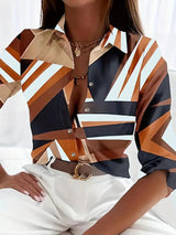 Damen Bluse mit Blattmuster und Dreiviertelärmeln – Bunt
