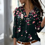 Damen Bluse mit Blumendruck lässig und vielseitig – Schwarz
