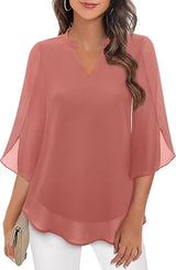 Damenbluse mit Flatterärmeln und V-Ausschnitt – Rosa