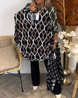 Damenbluse mit Grafischem Muster und Elegantem Schnitt – Braun