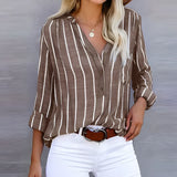 Damen Bluse mit Knopfleiste und langen Ärmeln gestreift – Braun