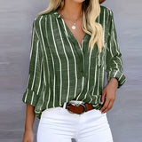 Damen Bluse mit Knopfleiste und langen Ärmeln gestreift – Grün