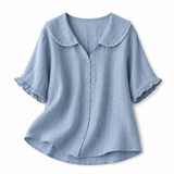 Damenbluse mit Knopfleiste und Rundkragen – Blau